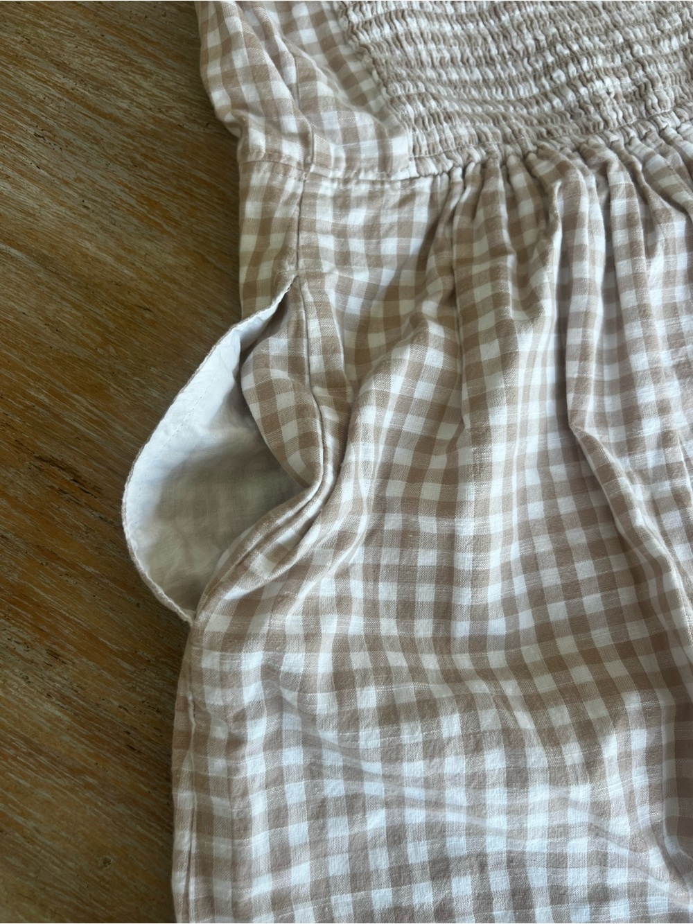 Gingham Spaghetti Strap Mini Dress in Beige - Picture 3 of 4